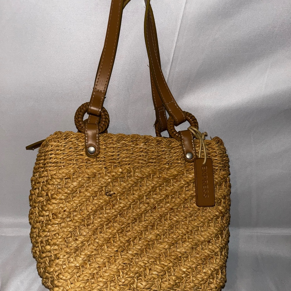Express Brown Straw Leather Shoulder Bag | Trendy Women’s Purse
